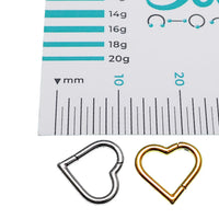 Heart-shaped titanium hinged clicker in 16g from Body Clickers, 8mm size for piercing and body jewelry.