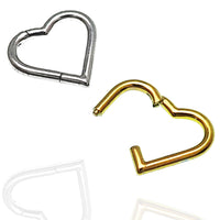 Heart-shaped titanium hinged clicker from Body Clickers, 16g, featuring an 8mm heart design for piercing.
