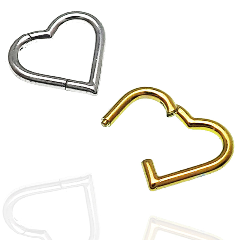 Heart-shaped titanium hinged clicker from Body Clickers, 16g, featuring an 8mm heart design for piercing.