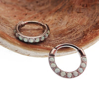 Body Clickers 8mm chunky opal titanium hinged clicker hoop earring, 16g, with vibrant opal stone and sleek metal finish