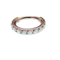 Chunky 8mm opal titanium hinged clicker hoop earring in 16g from Body Clickers, showcasing its bold design and vibrant opal inlay.