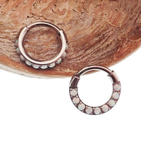 Chunky 8mm opal titanium hinged clicker hoop earring, 16g, by Body Clickers, featuring a bold, colorful opal stone.