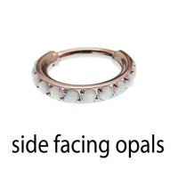 Body Clickers 8mm chunky opal titanium hinged clicker hoop in 16g with vibrant opal and sleek metal finish.