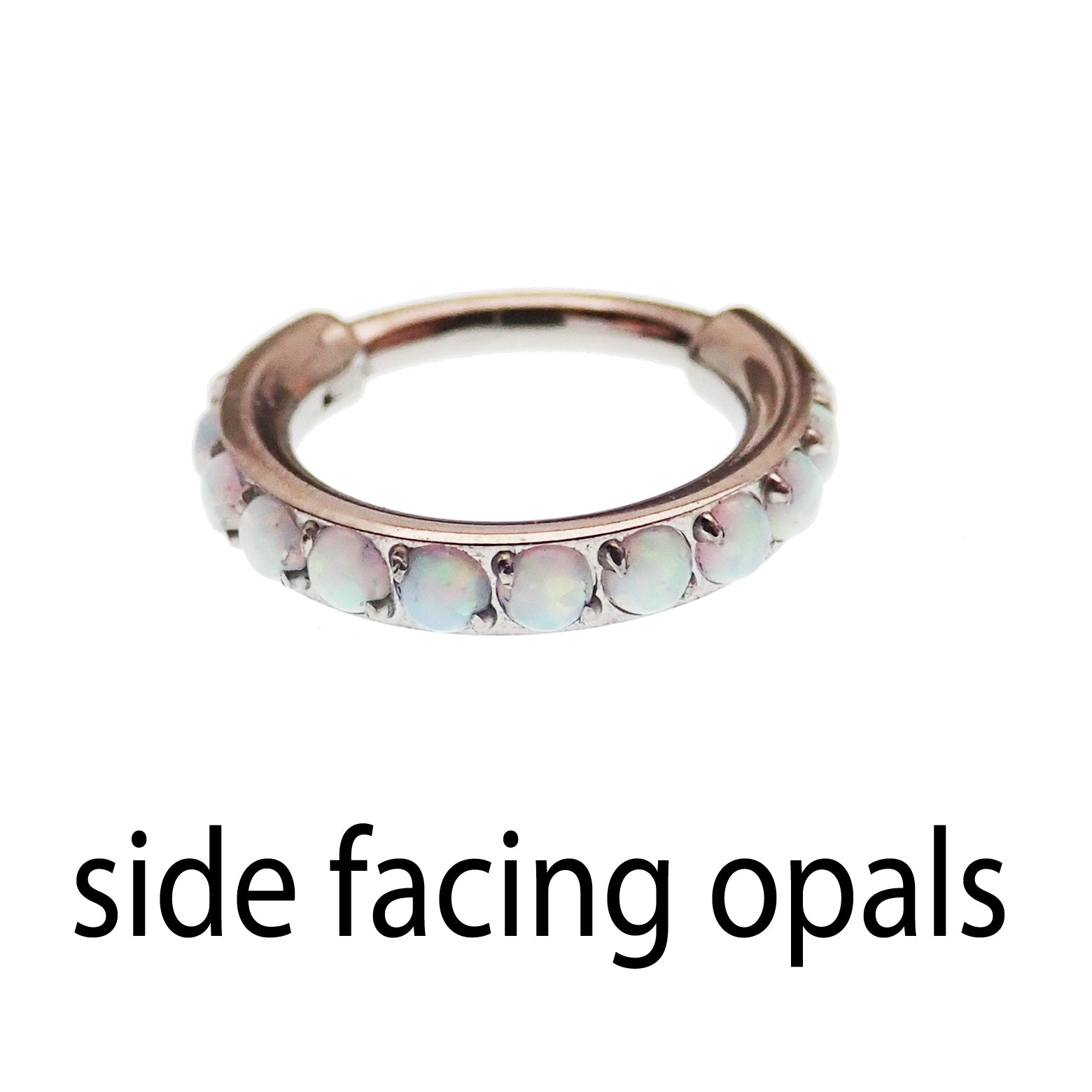Body Clickers 8mm chunky opal titanium hinged clicker hoop in 16g with vibrant opal and sleek metal finish.