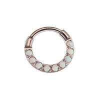 8mm chunky opal titanium hinged clicker hoop earring in 16g from Body Clickers, showcasing a vibrant opal gemstone and sleek design.