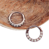 Chunky 8mm opal titanium hinged clicker hoop earring in 16g Body Clickers jewelry for pierced ears