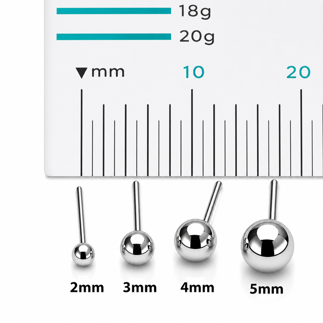 Titanium implant body jewelry with push fit threadless ball, 16g, 12mm barbell from Body Clickers.