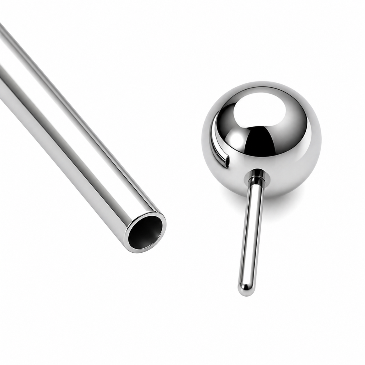 Body Clickers titanium industrial barbell with push-fit implant design in 12g, 14g, and 16g gauges, featuring 2mm diameter.
