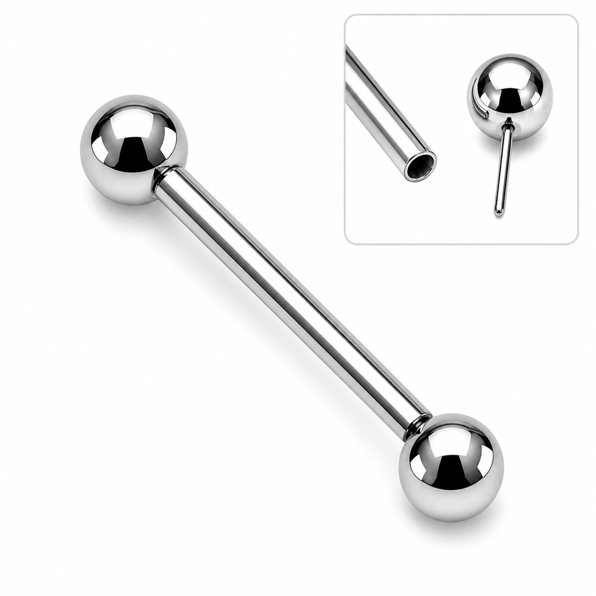 Push Fit Implant Titanium Basic Barbell by Body Clickers, industrial style, available in 16g, 14g, and 12g gauges with 2mm bar length