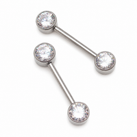 Titanium push-fit nipple piercing with CZ jewelry from Body Clickers, 12 gauge, 5mm and 12mm lengths, designed for nipple piercing.