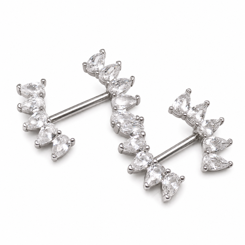 Steel CZ cluster nipple piercing in 14g with 12mm single design, featuring a sleek body clickers style for pierced nipples.