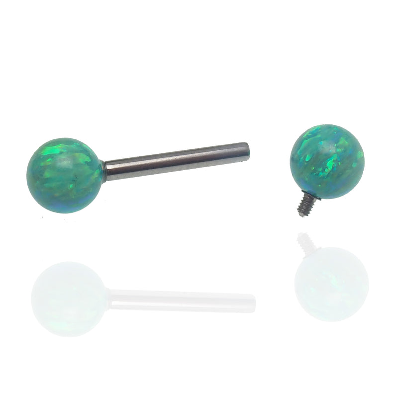 Titanium nipple barbell with kiwi green fire opal gemstones, 14g size, 1.6mm, 8mm length, body clickers jewelry.