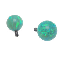 Titanium barbell nipple piercing with kiwi green fire opals, 14 gauge, 1.6mm, 8mm, 5mm from Body Clickers
