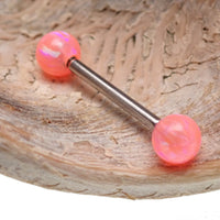 Ibiza Peach Opal Titanium Nipple Bar piercing by Body Clickers, 14g, 12g with orange opal and titanium bar, 8mm length.