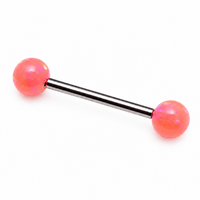 Ibiza Peach Opal Titanium Nipple Bar piercing by Body Clickers, 14g and 12g, with orange and peach-colored opal gemstone.