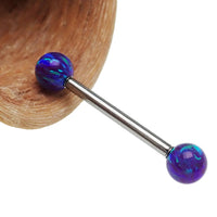 Starry Night Opal Titanium Nipple Piercing bar in 14g and 12g with starry night design and 8mm length, from Body Clickers.