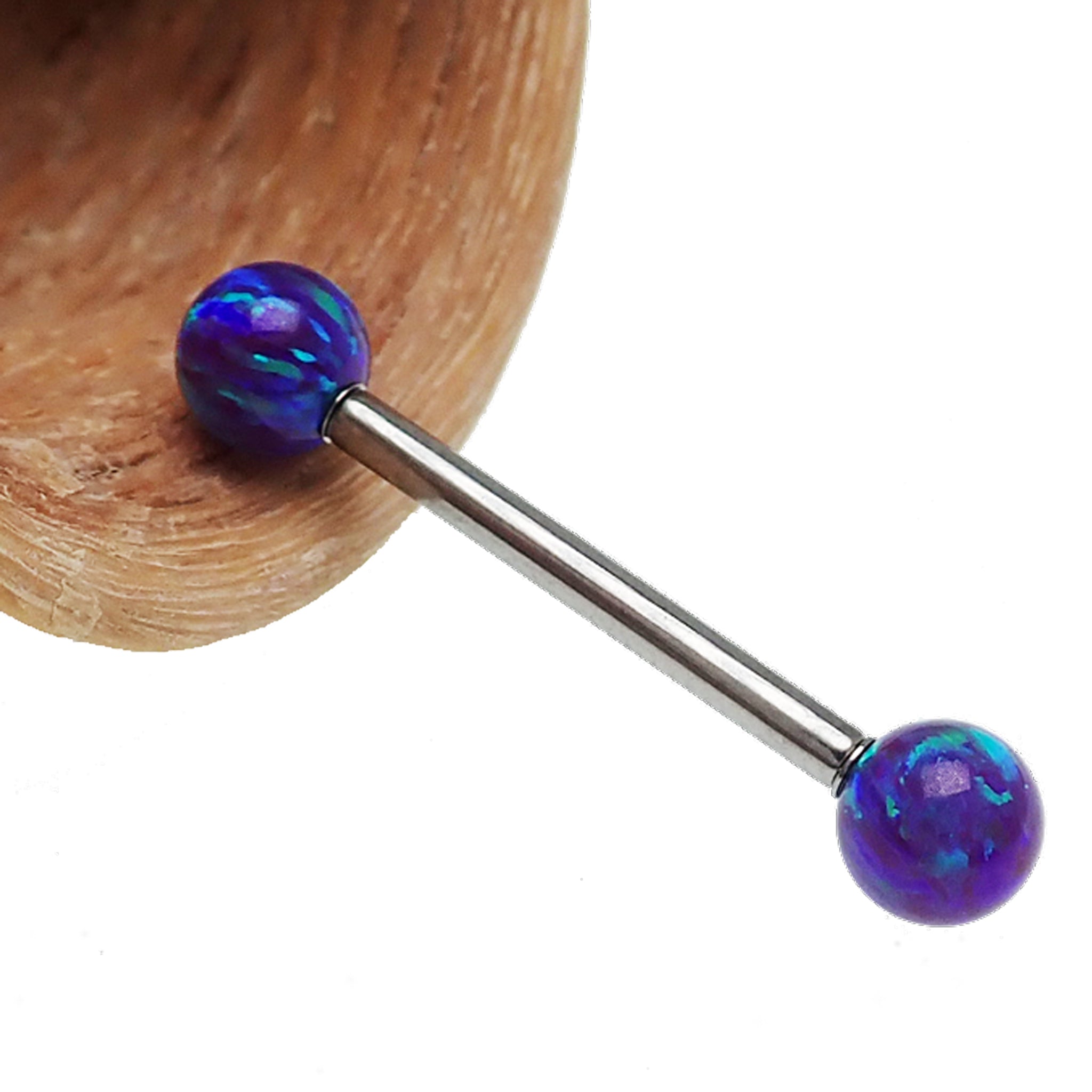 Starry Night Opal Titanium Nipple Piercing bar in 14g and 12g with starry night design and 8mm length, from Body Clickers.