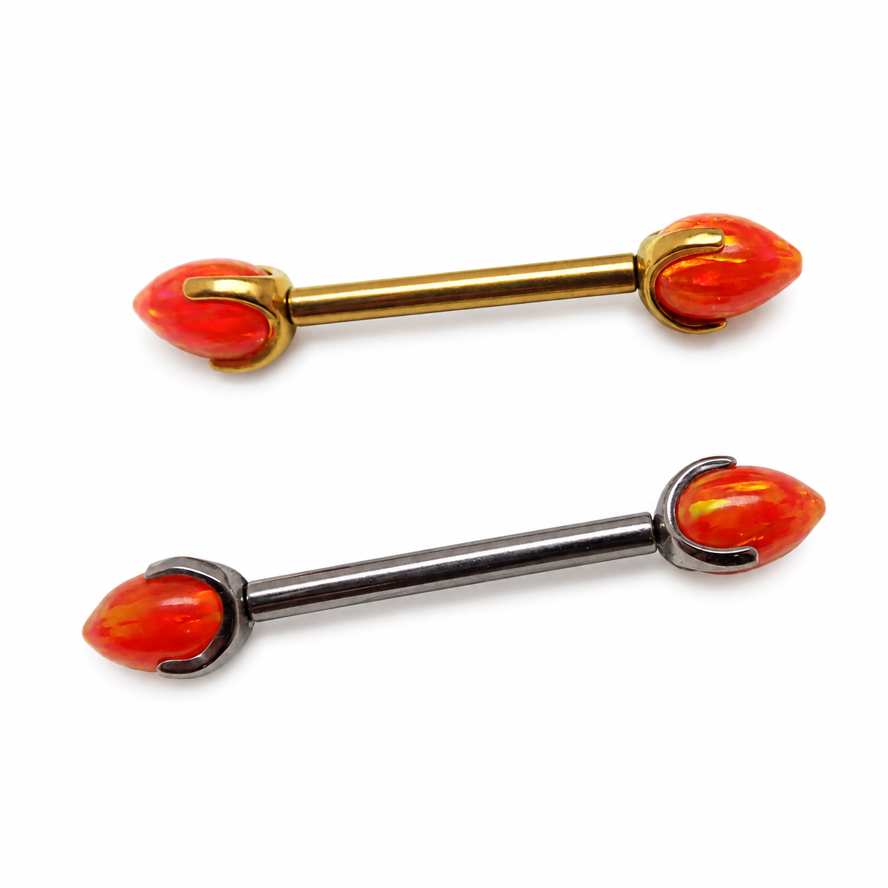Orange titanium bullet cone nipple piercing with push-fit design, 16 gauge, 12mm length, by Body Clickers.