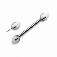 Titanium push fit nipple piercing with white fire opal bullet cones, 16G, 12mm, from Body Clickers.