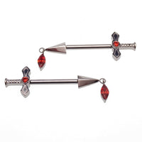 Body Clickers implant titanium dagger nipple piercing in 16g size, featuring a detailed push-fit design with 12mm length.