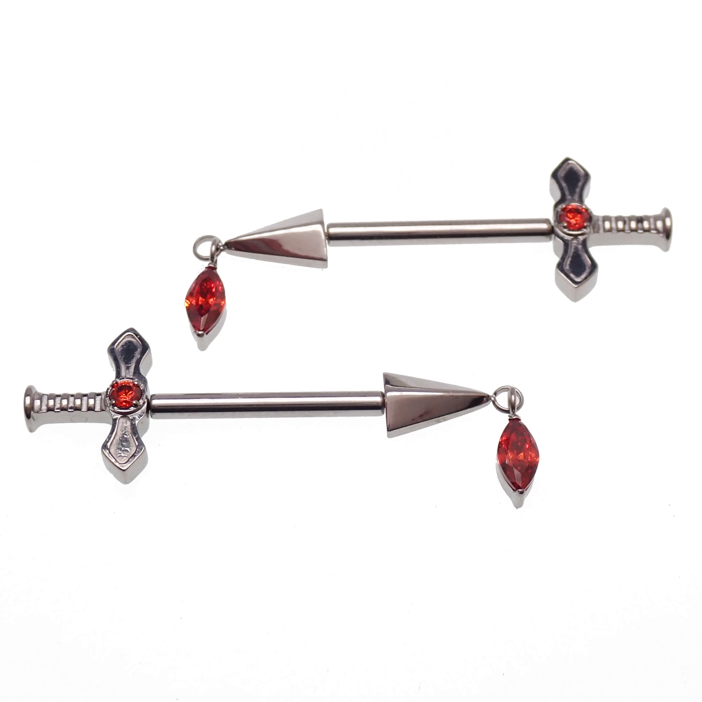 Body Clickers implant titanium dagger nipple piercing in 16g size, featuring a detailed push-fit design with 12mm length.