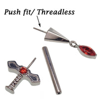 Body Clickers titanium implant nipple piercing with detailed dagger design, available in 12g, 14g, and 16g sizes.