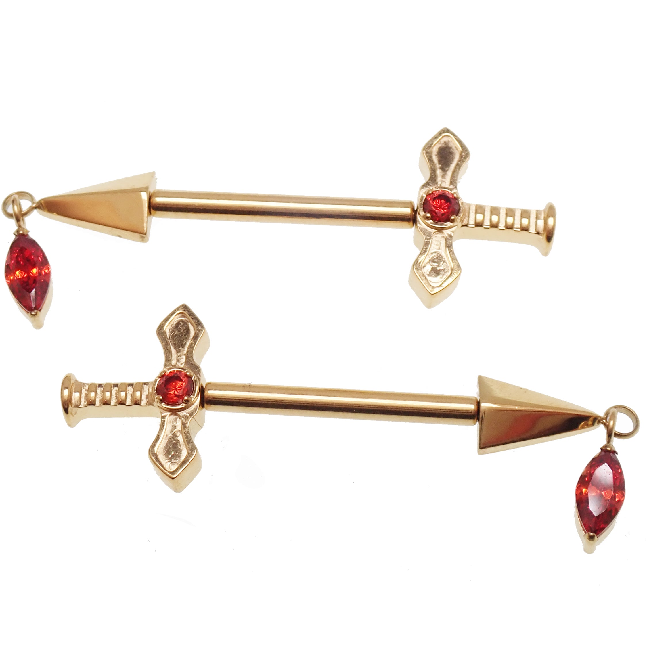 Body Clickers titanium dagger nipple piercing in 16g with detailed design and push-fit fit, available in 12g, 14g, and 16g sizes.
