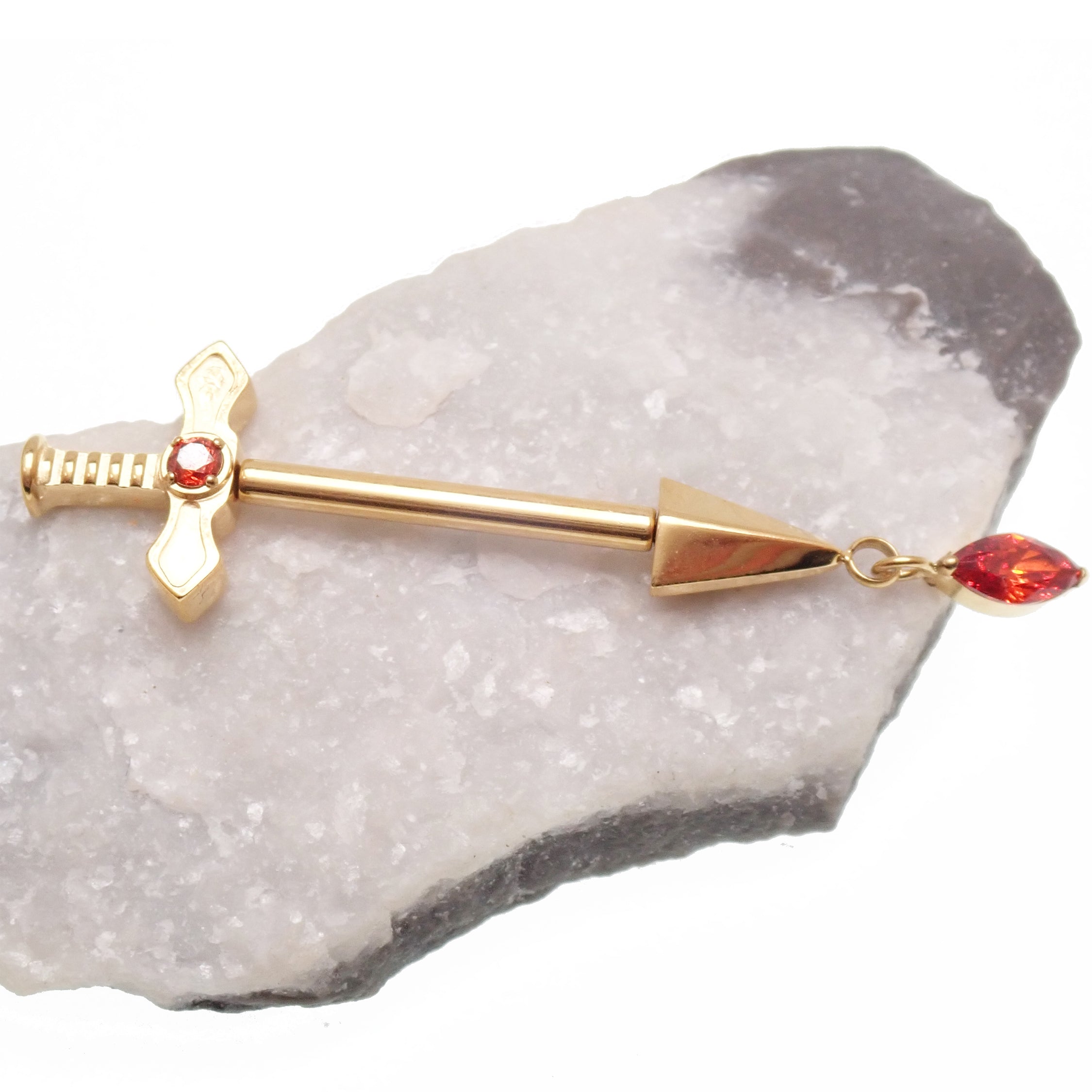Titanium Detailed Dagger Nipple Piercing by Body Clickers, 12g, 14g, or 16g, with push-fit design and 12mm length.