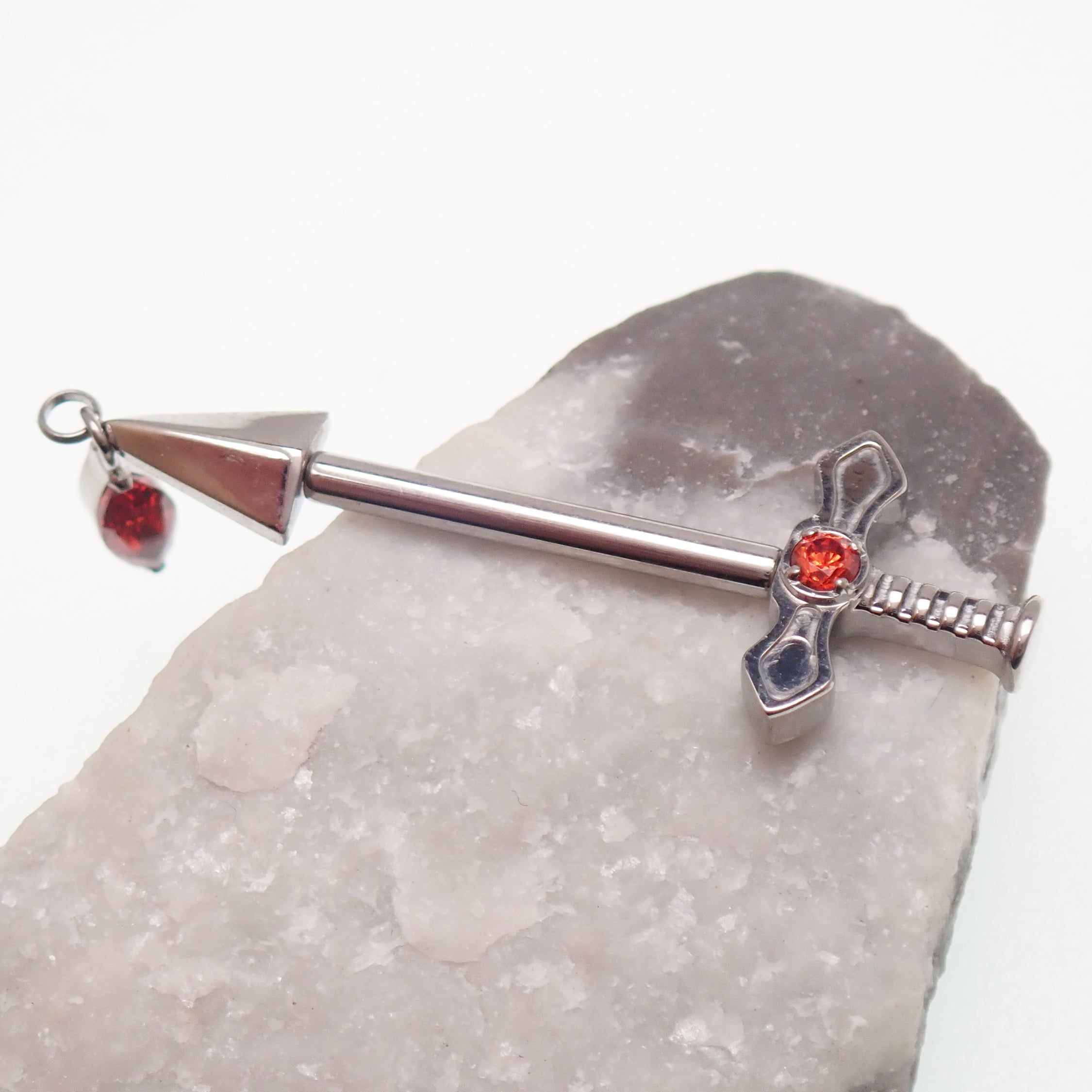 Titanium Detailed Dagger Nipple Piercing by Body Clickers, 12g, 14g, 16g, push-fit, with 12mm length, single implant design.