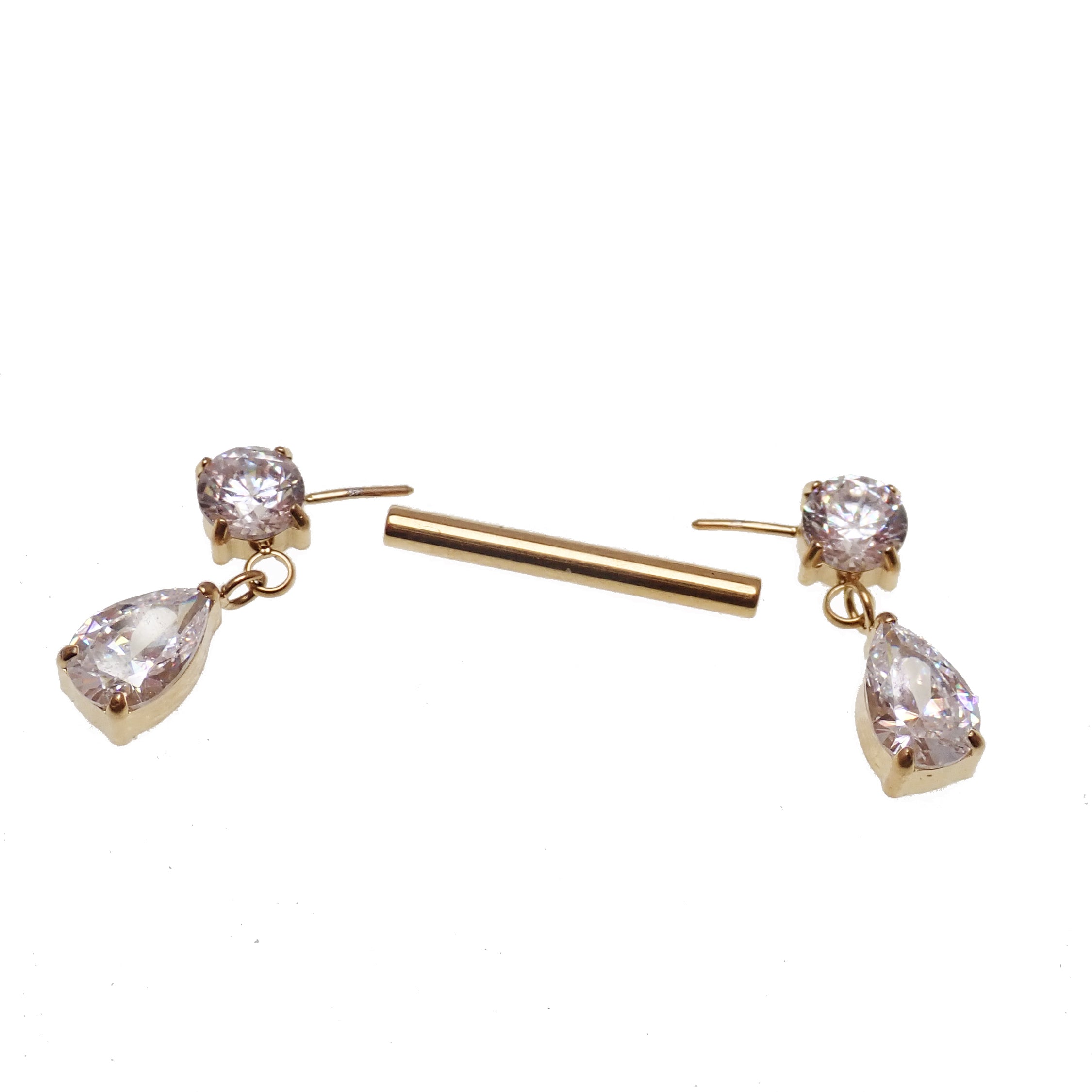 Body Clickers titanium nipple piercing with dangling CZ charm, available in 12g, 14g, and 16g sizes, polished silver finish
