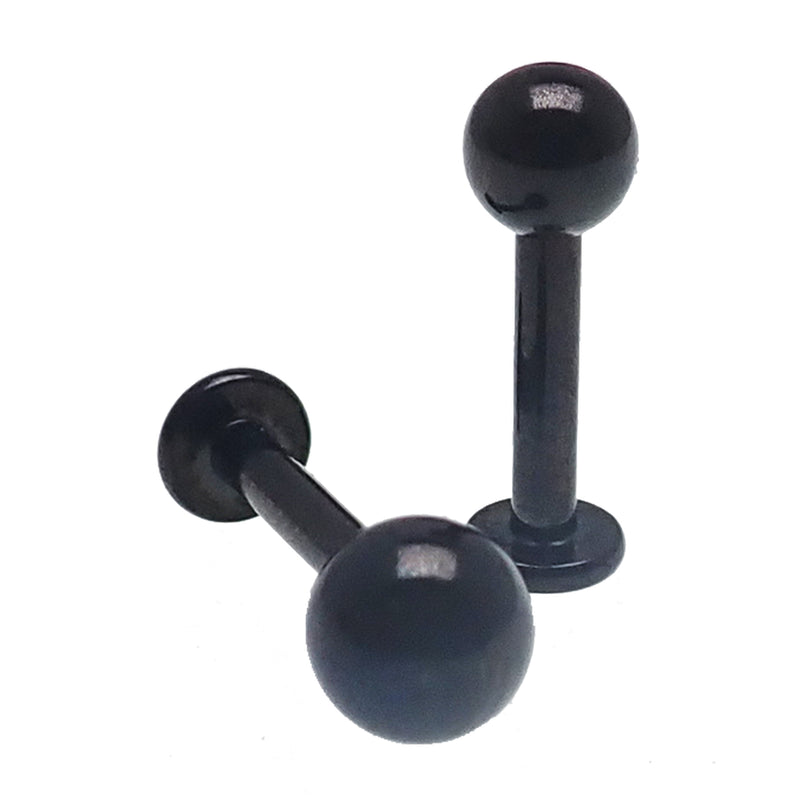 Black PVD titanium flat back lip ring, 14g internally threaded body jewelry with a sleek, flat back design.