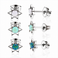 White opal implant titanium star earrings by Body Clickers, 20g, featuring a sleek star design and high-quality titanium material.