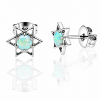 Body Clickers titanium star opal earrings with white opal in 20g implant style, suitable for body piercing jewelry.
