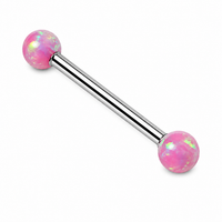Bubblegum Pink Opal Titanium Nipple Bar 14g, 12g