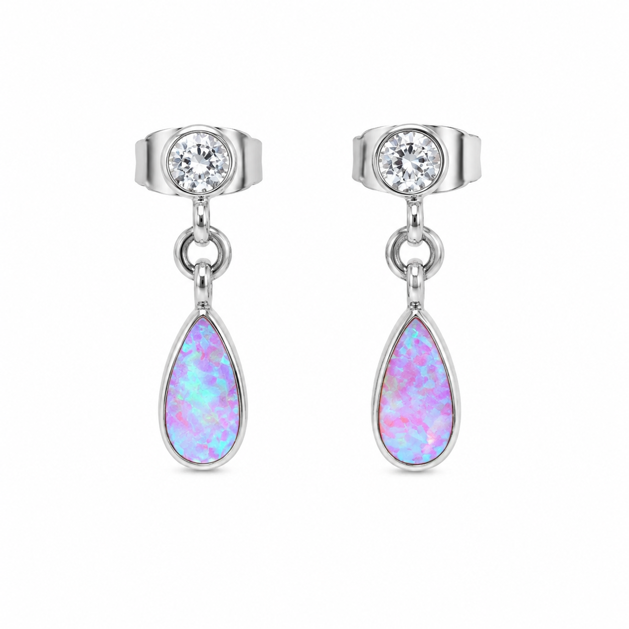 Implant grade Titanium Bubblegum fire opal & Clear CZ earrings- 20g Sold in Pairs