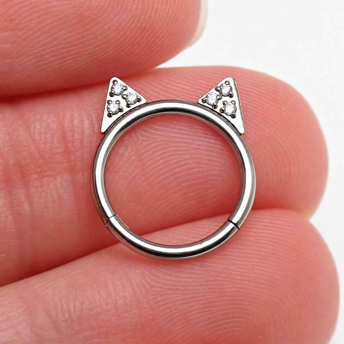 Implant Titanium Cat Ear CZ Hinged Clicker, Helix, conch
