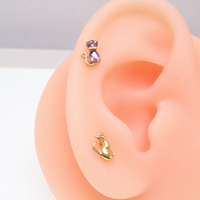 Cat Silhouette CZ Implant Titanium Flatback Piercing