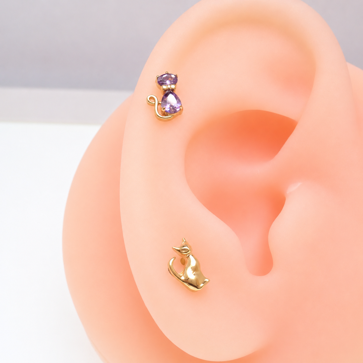 Cat Silhouette CZ Implant Titanium Flatback Piercing