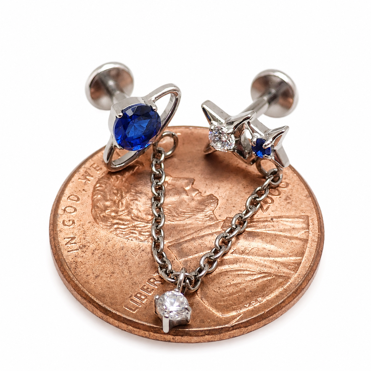 Implant Titanium Push Fit Double Helix Chained Celestial Helix Flatback Piercing