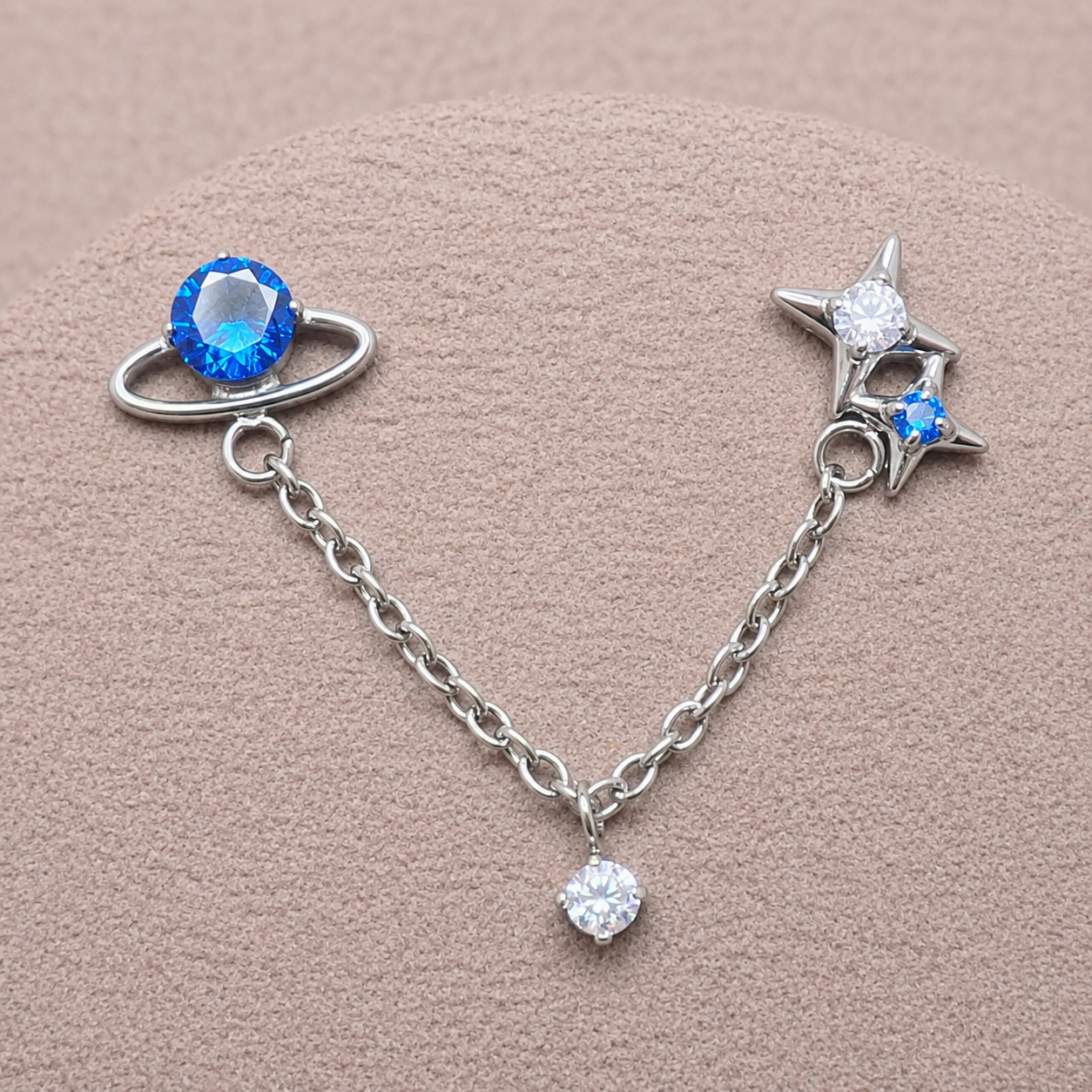 Implant Titanium Push Fit Double Helix Chained Celestial Helix Flatback Piercing