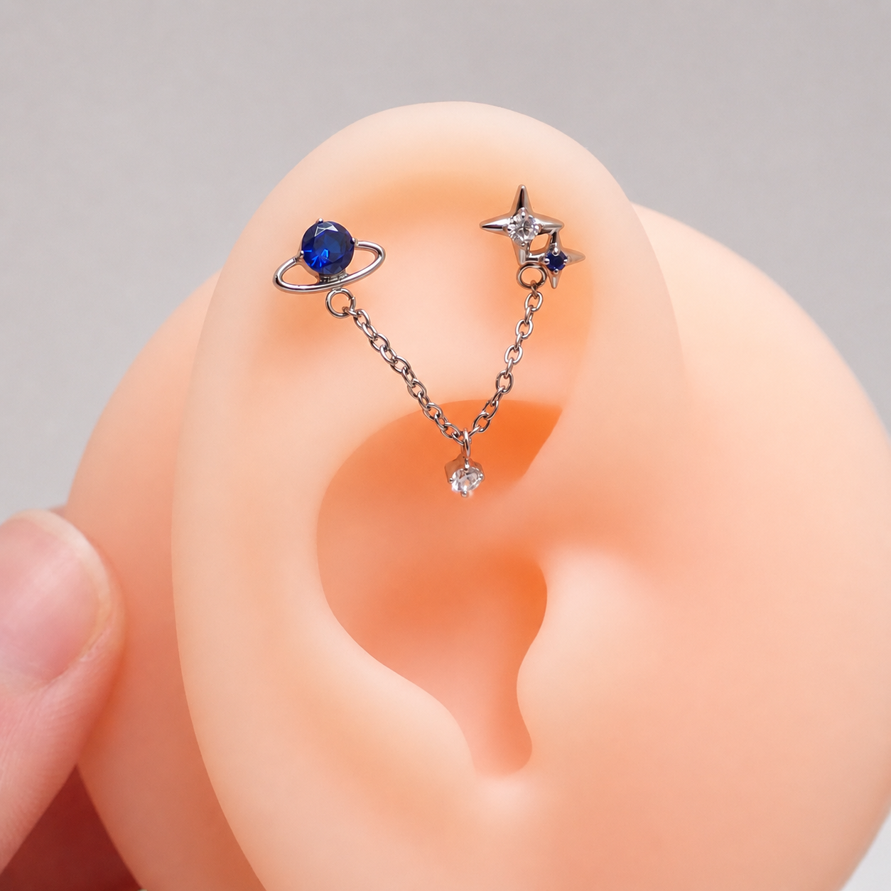 Implant Titanium Push Fit Double Helix Chained Celestial Helix Flatback Piercing