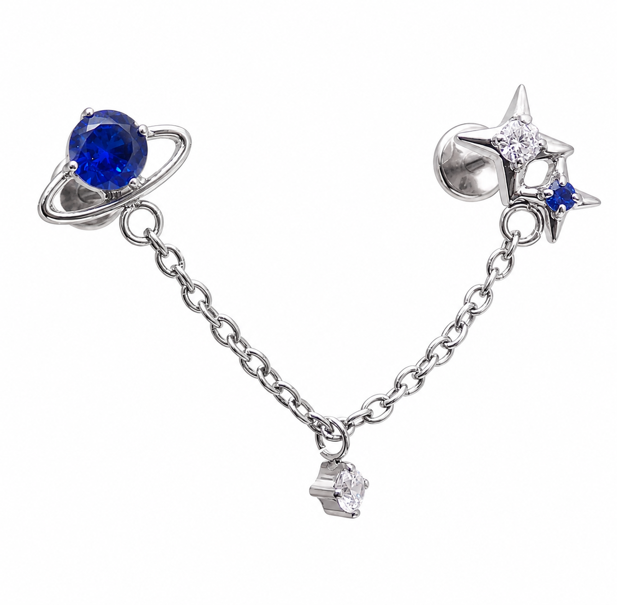 Implant Titanium Push Fit Double Helix Chained Celestial Helix Flatback Piercing