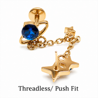 Implant Titanium Push Fit Double Helix Chained Celestial Helix Flatback Piercing