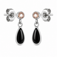 Implant grade Titanium Natural Onyx/ CZ Champagne- Pair 20g Earrings