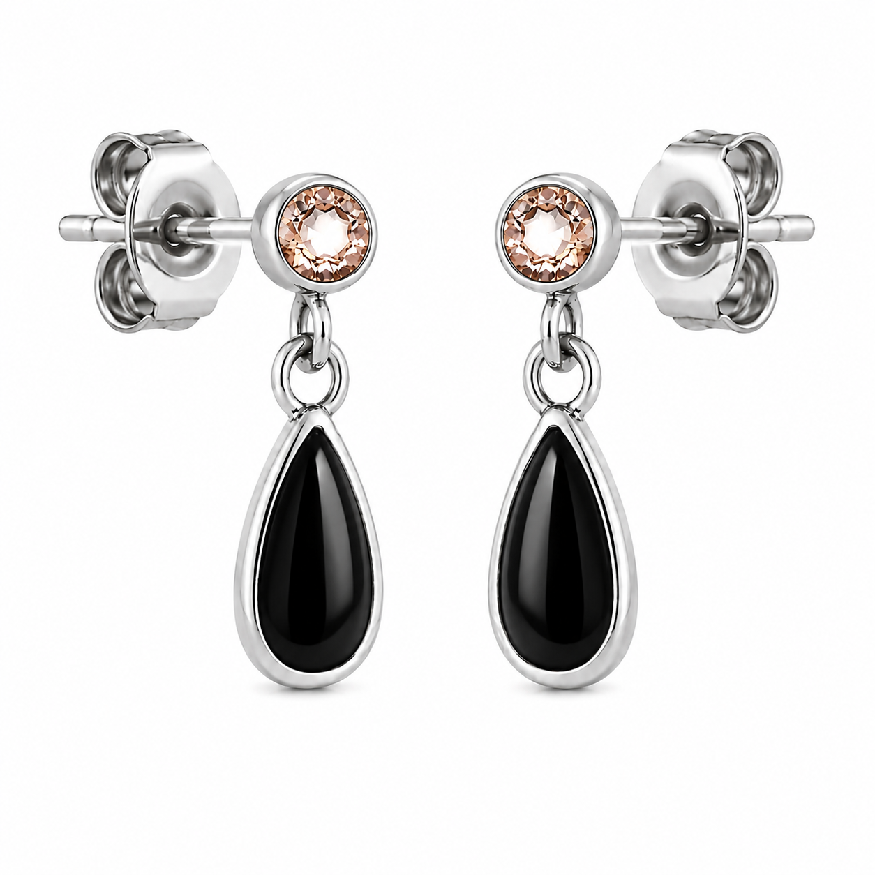 Implant grade Titanium Natural Onyx/ CZ Champagne- Pair 20g Earrings