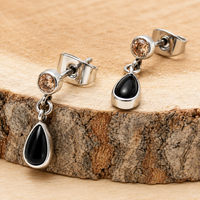 Implant grade Titanium Natural Onyx/ CZ Champagne- Pair 20g Earrings