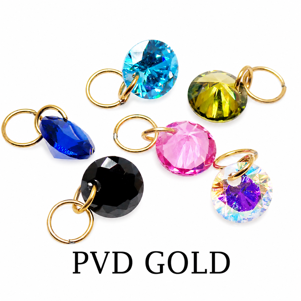 Gold implant-grade ASTM F-136 CZ add-on charm for 12g body jewelry from Body Clickers Body Jewelry.