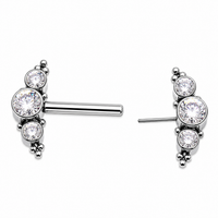 Clear CZ Push Fit Implant Titanium Nipple Bar 16g, 14g, 12g