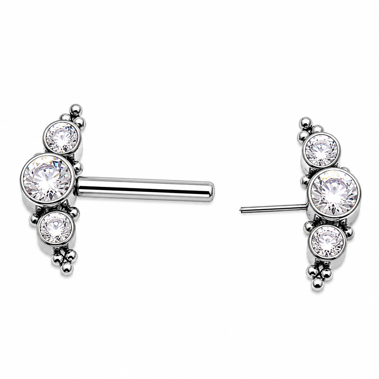 Clear CZ Push Fit Implant Titanium Nipple Bar 16g, 14g, 12g