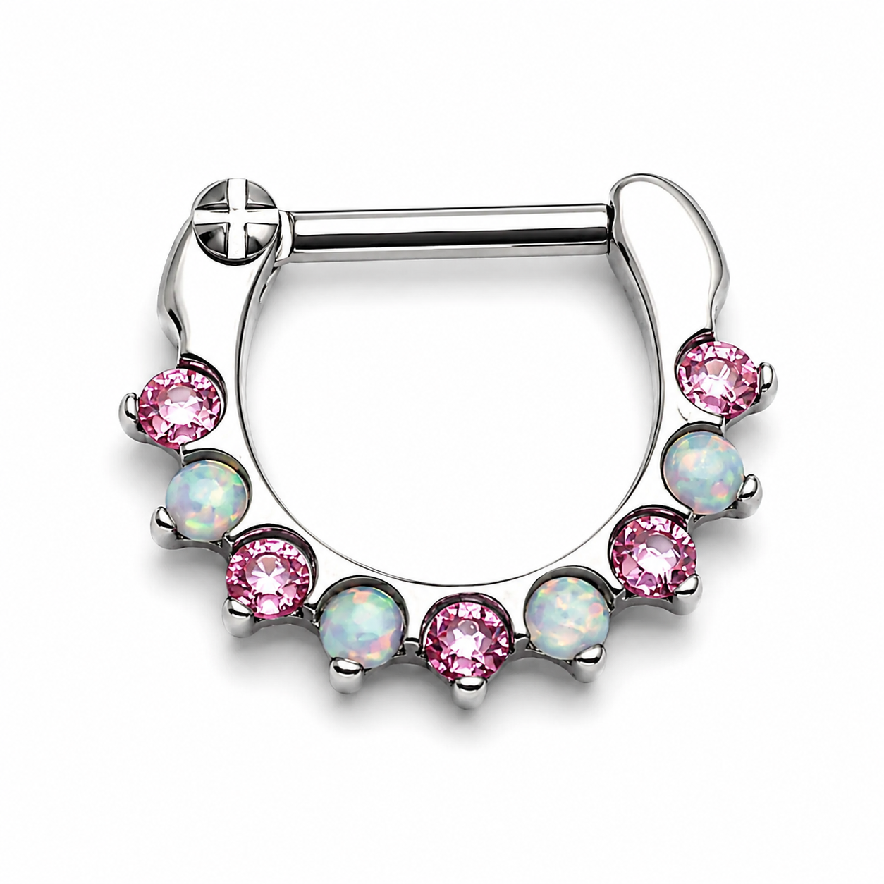 Pink CZ & Opal Lined Clicker 16g